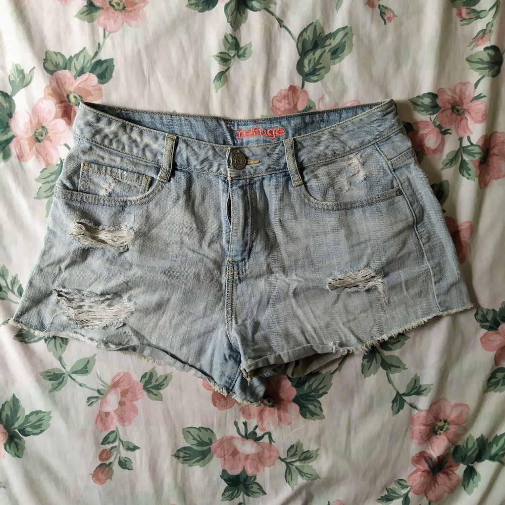 Light Blue Distressed Denim Jean Shorts
